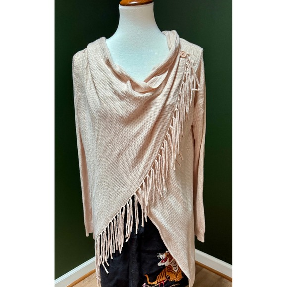 Woven Open Stitch Draped Cover-Up With Fringe